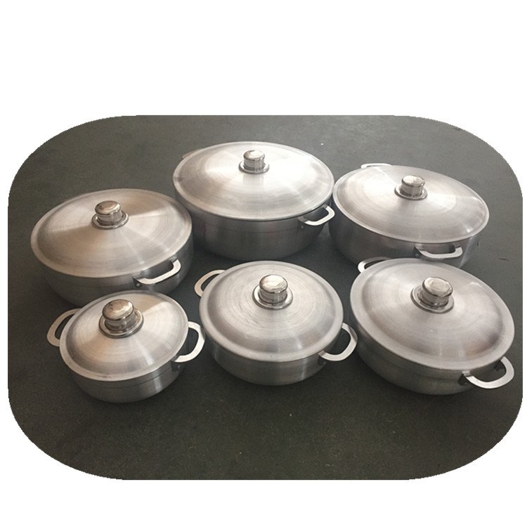 6PCS ALUMINUM SATIN FINISHING CALDERO 20-36CM ALUMINUM SATIN FINISHED COOKING POT WITH ALUMINUM LID