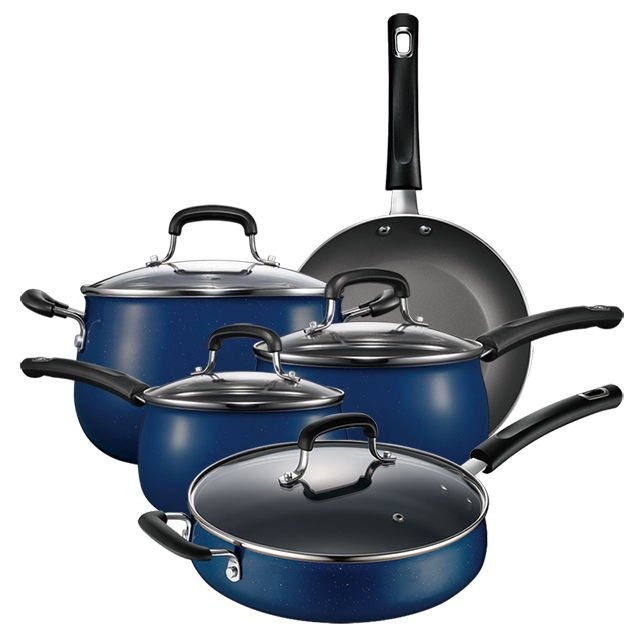 Red Enamel Non Stick Cookware Set Silicone Handle Cooking Aluminum Utensil Sets 9 Pieces Cookware Set Kitchen