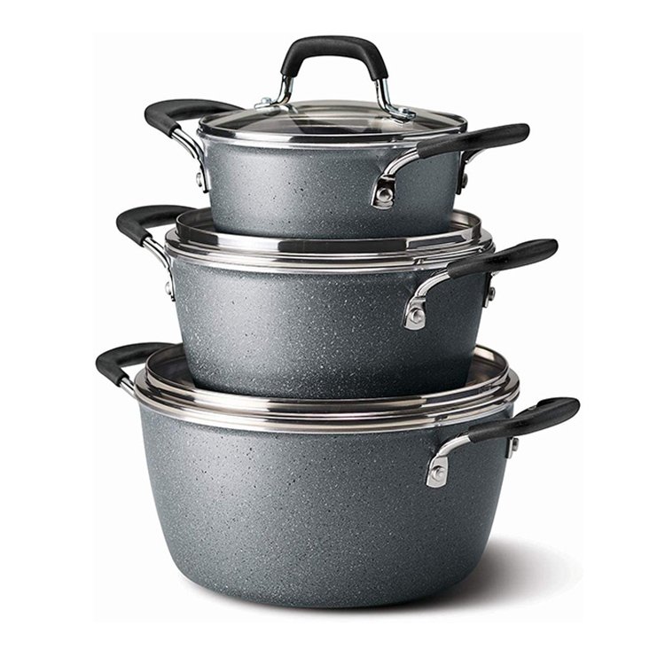 2024 Hot Sell Aluminium Stainless Steel Handle Non Stick Coating Granite 6Pcs Casserole Cookware Set