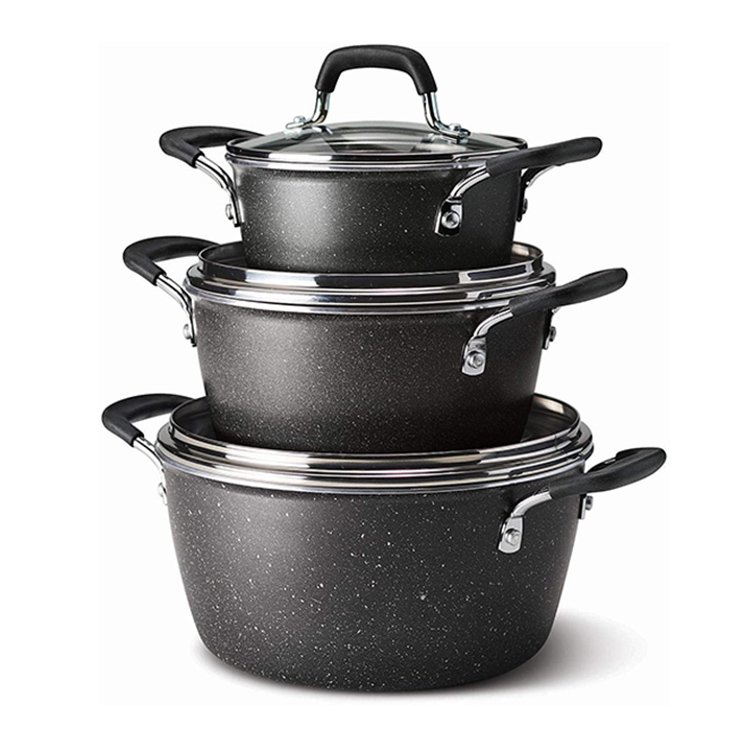 2024 Hot Sell Aluminium Stainless Steel Handle Non Stick Coating Granite 6Pcs Casserole Cookware Set