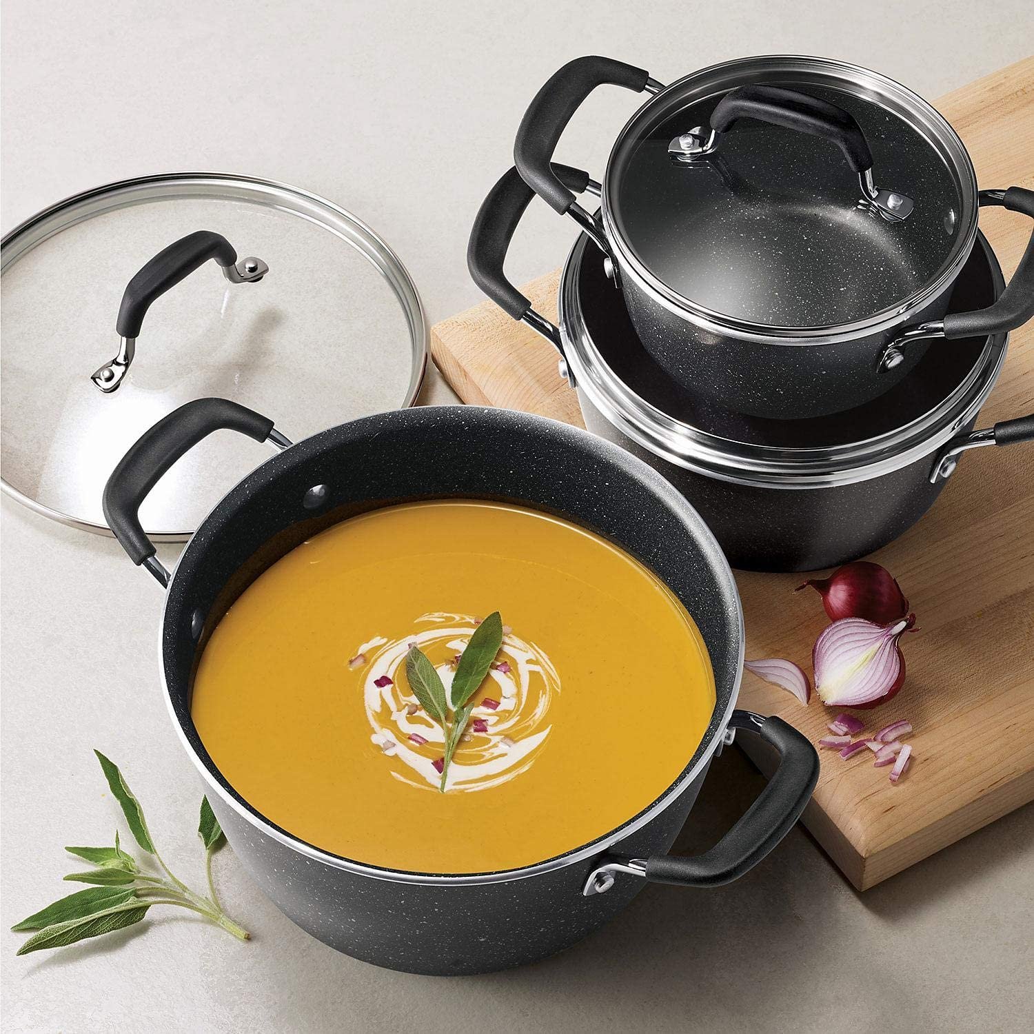2024 Hot Sell Aluminium Stainless Steel Handle Non Stick Coating Granite 6Pcs Casserole Cookware Set