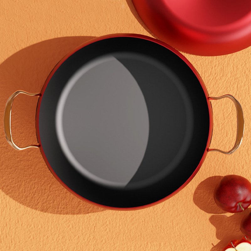 Cast Iron Red Apple Shape Medical Stone Non Stick Soup Stock Pot With Lid