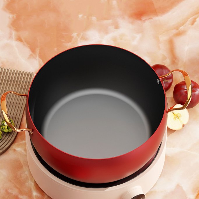 Cast Iron Red Apple Shape Medical Stone Non Stick Soup Stock Pot With Lid