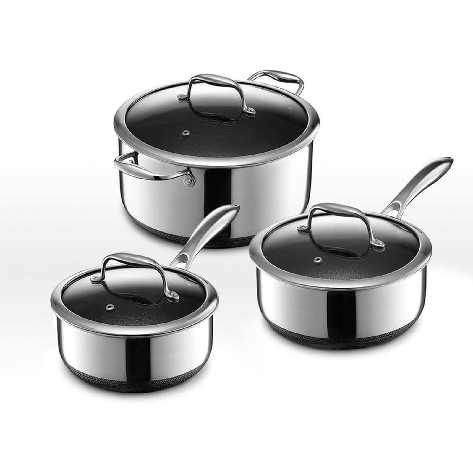 6 Piece Hybrid Cooking Pot and Pan With Lid Non Stick Tri-ply Stainless Steel Cookware Set