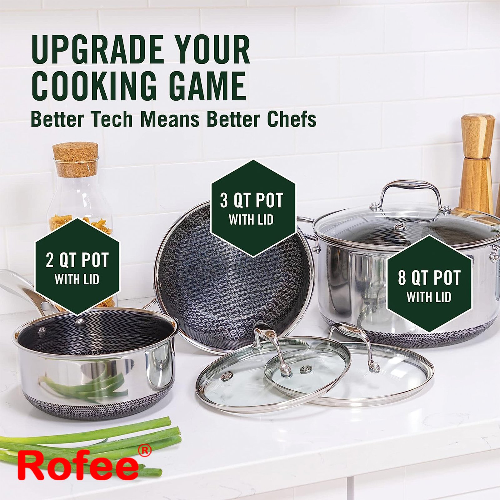 6 Piece Hybrid Cooking Pot and Pan With Lid Non Stick Tri-ply Stainless Steel Cookware Set