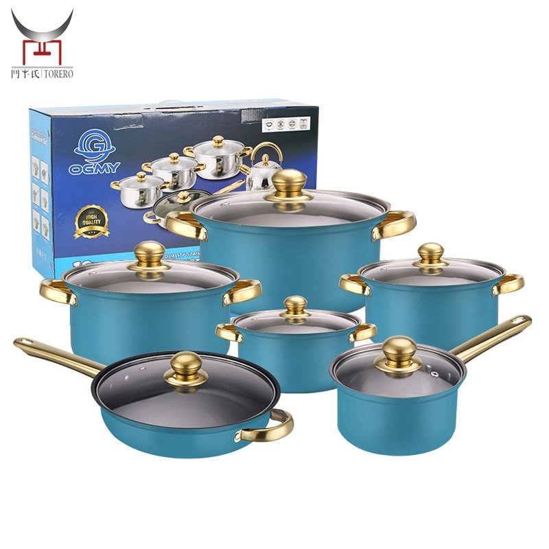 12pcs Stainless steel cooking pot set cookware set nonstick frying pan with Lid steamer household kitchen accessories utensil
