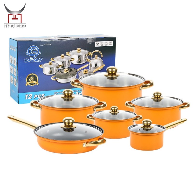 12pcs Stainless steel cooking pot set cookware set nonstick frying pan with Lid steamer household kitchen accessories utensil