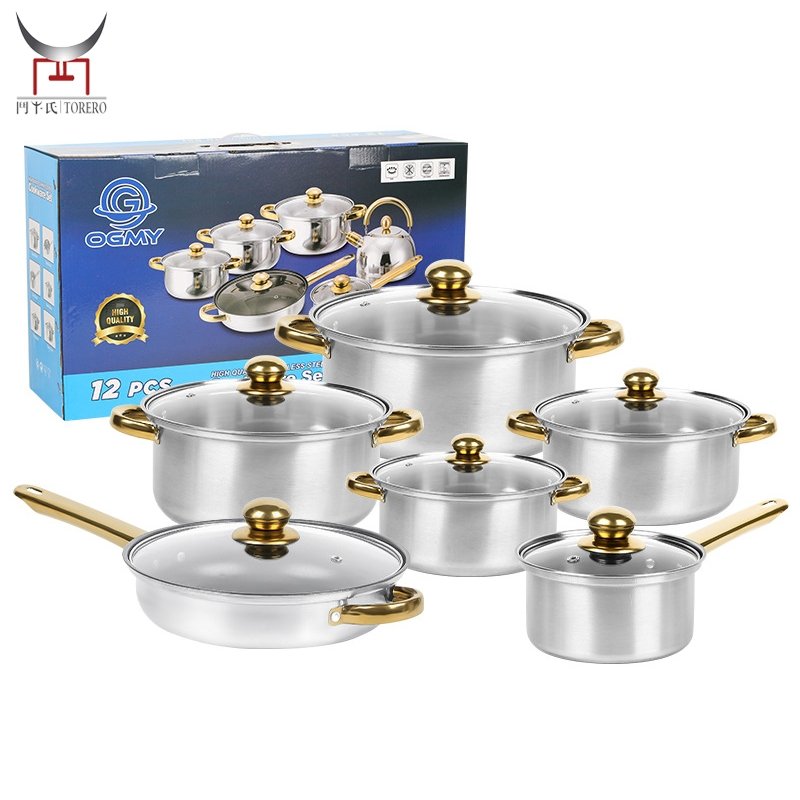 12pcs Stainless steel cooking pot set cookware set nonstick frying pan with Lid steamer household kitchen accessories utensil