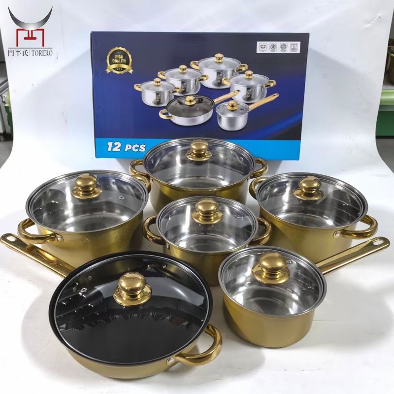 12pcs Stainless steel cooking pot set cookware set nonstick frying pan with Lid steamer household kitchen accessories utensil