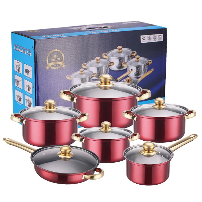 Hot Sale Cookingware Set Stainless Steel 12Pcs Cooking Pot Cook Pots Casserole juego de ollas Cookware Set