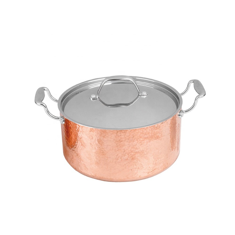 triply copper cookware Fashion Hammered Copper 3 Layer Non Stick Stainless Steel Pots And Pans Cookware Set