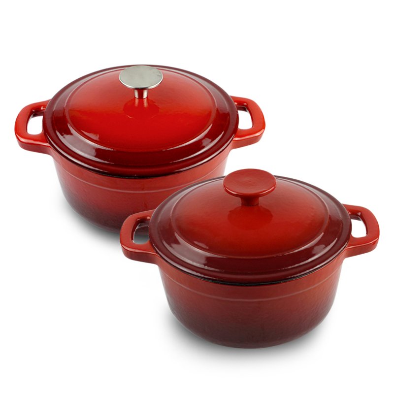 Red Color Enamel Casserole Round Sauce Pot Cookware Set Ceramic Cooking Pot Cast Iron Country Pans Stainless Steel Cover 24cm