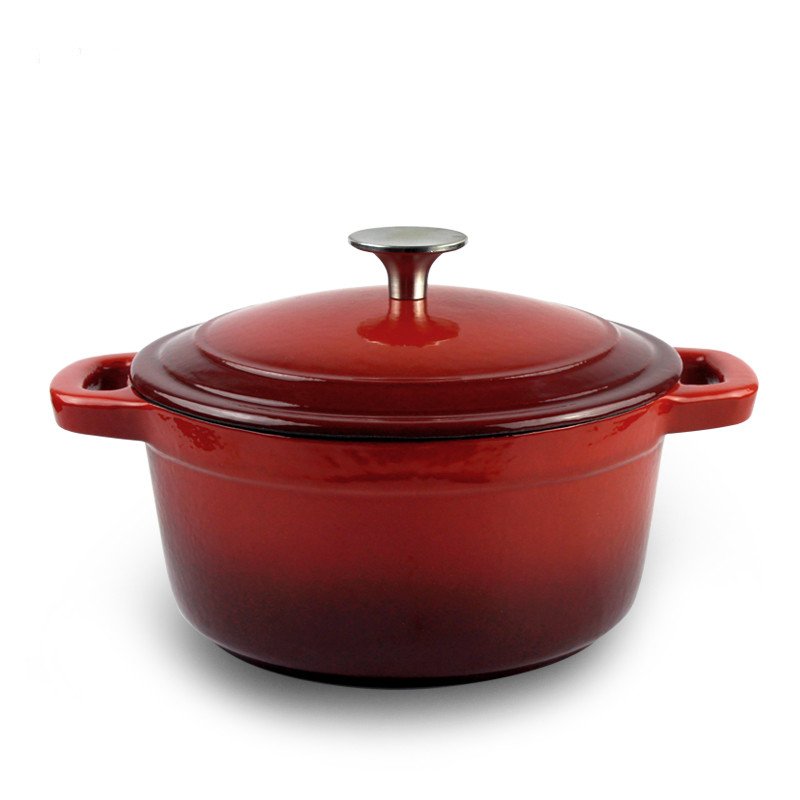 Red Color Enamel Casserole Round Sauce Pot Cookware Set Ceramic Cooking Pot Cast Iron Country Pans Stainless Steel Cover 24cm