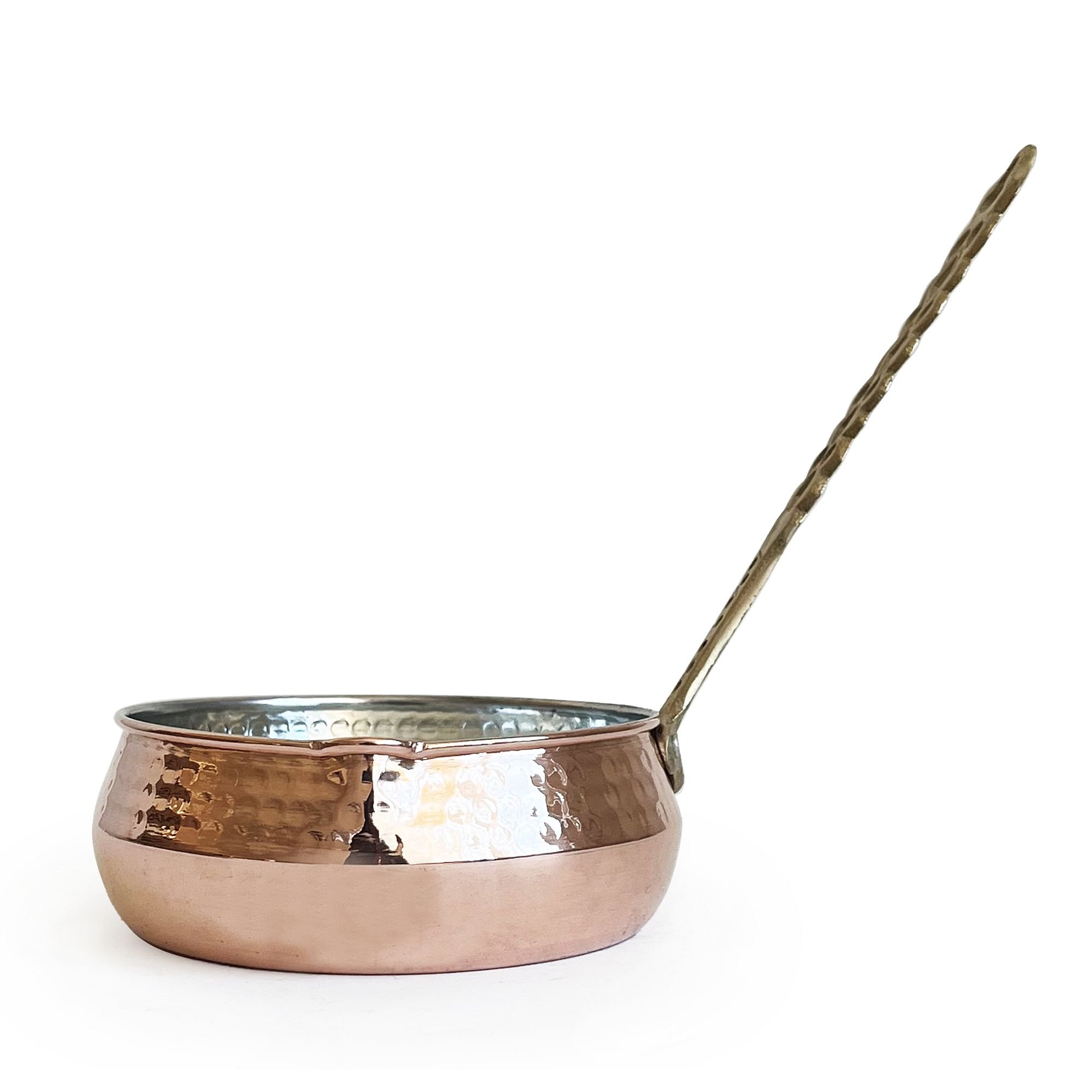 Machine Hammered Copper Alebat Sauce Pan With Brass Handle Handmade, Authentic