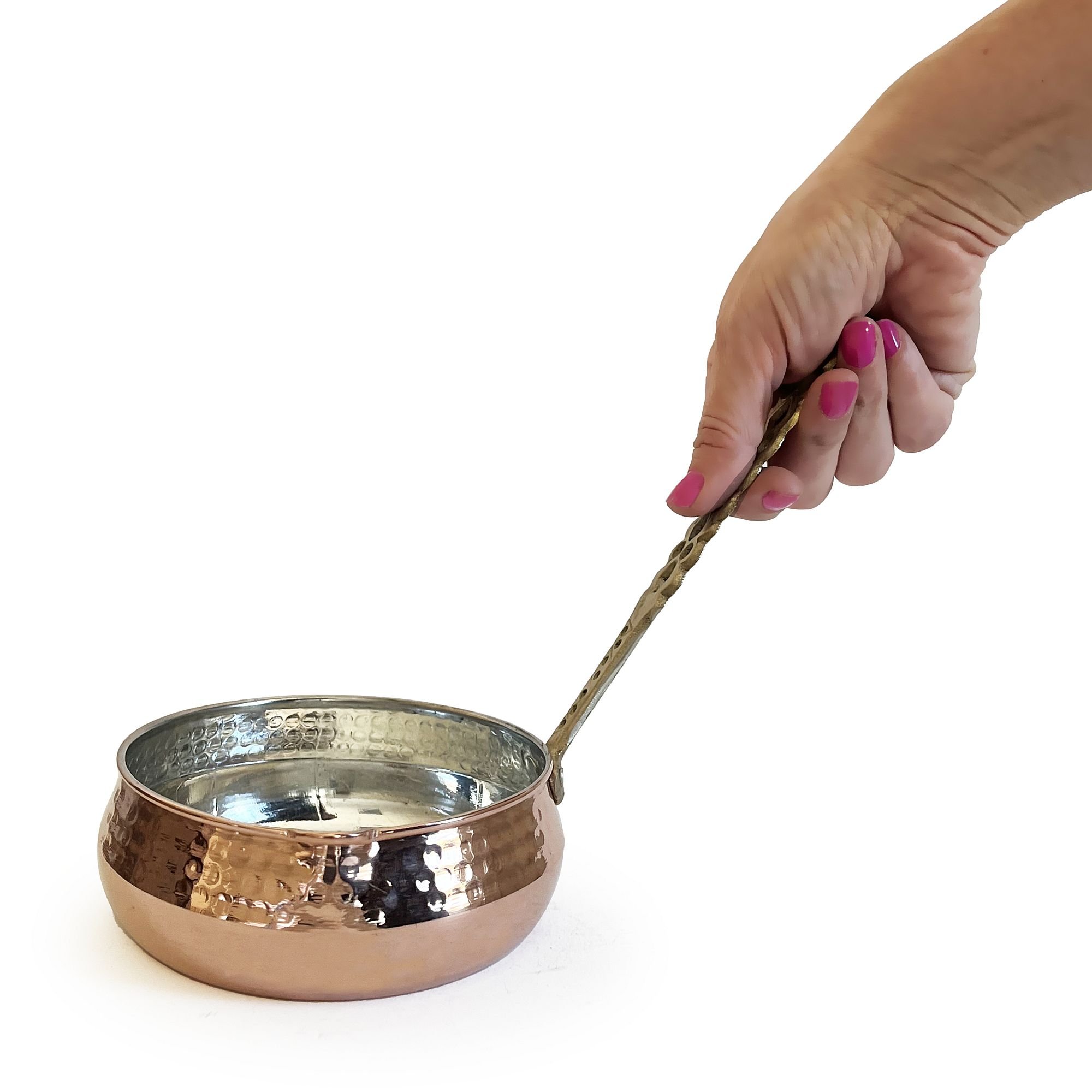 Machine Hammered Copper Alebat Sauce Pan With Brass Handle Handmade, Authentic
