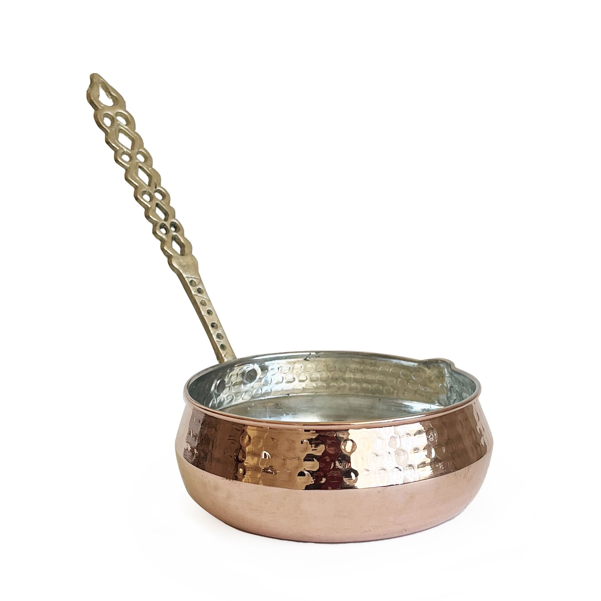 Machine Hammered Copper Alebat Sauce Pan With Brass Handle Handmade, Authentic