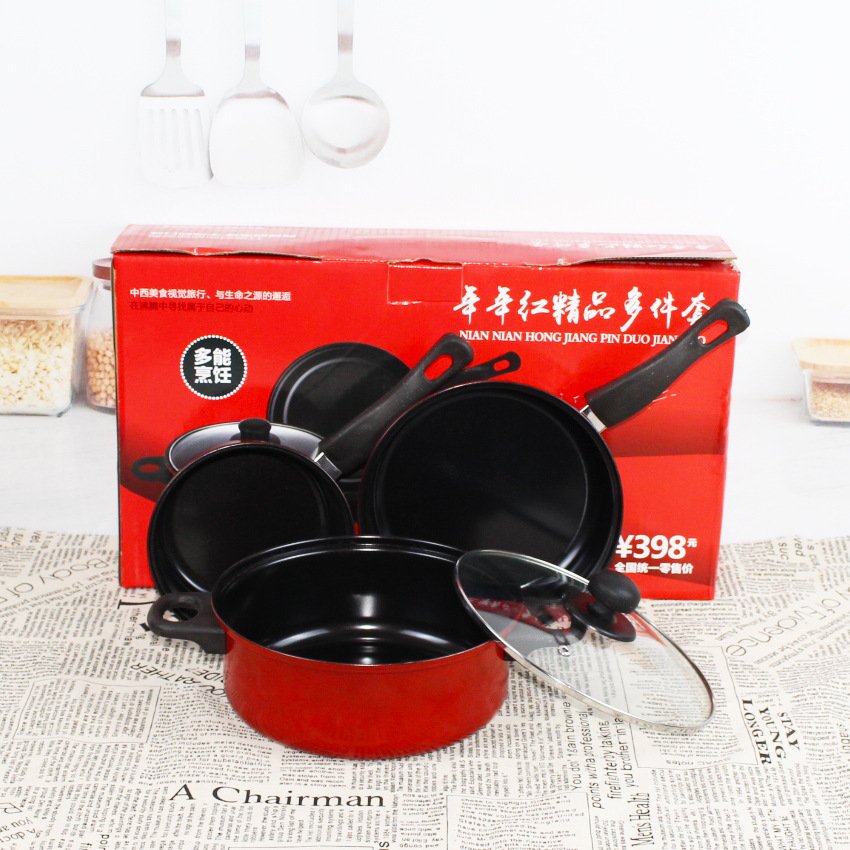 4pcs Gift Pot Set Iron Cookware Set Soup Pot Frying Pan Milk Pot Gift Wholesale Hot Selling