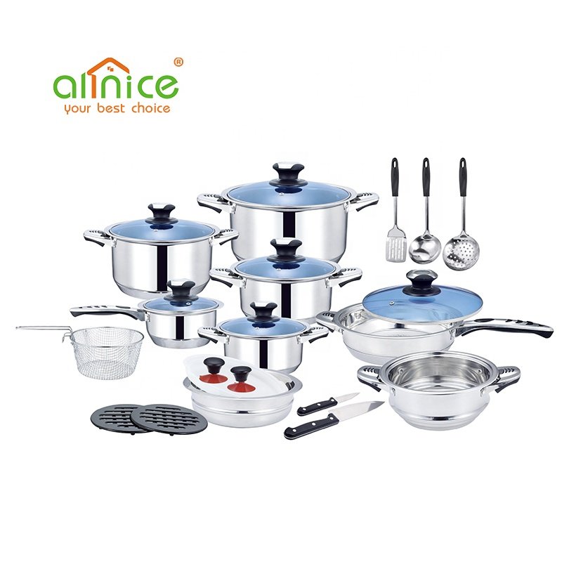 HIgh quality Stainless Steel 30pcs Cookware Set Pots and Spoons with Cutting Board
