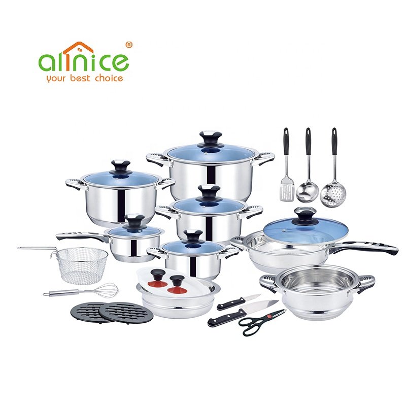 HIgh quality Stainless Steel 30pcs Cookware Set Pots and Spoons with Cutting Board