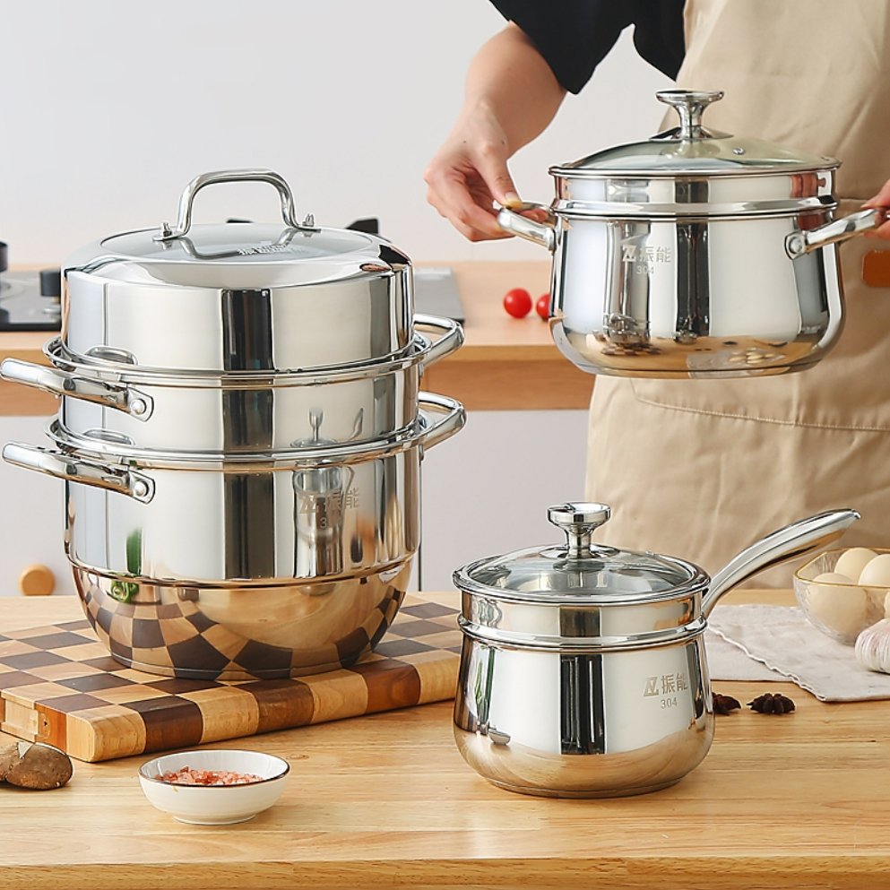 New design stainless steel 304 baterias de cocina kitchenware non stick cookware sets 3pcs for cooking