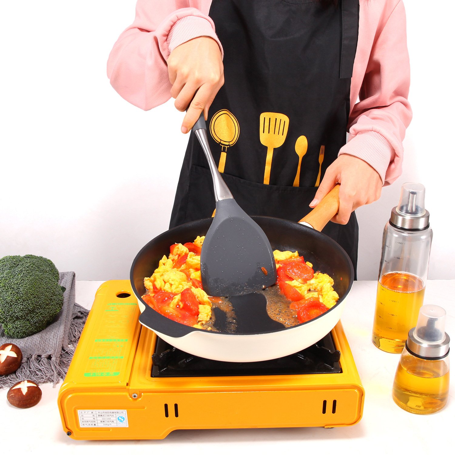 WEIMU stainless steel handle high temperature resistant non stick pot silicone spatula cooking set aesthetic kitchen tools