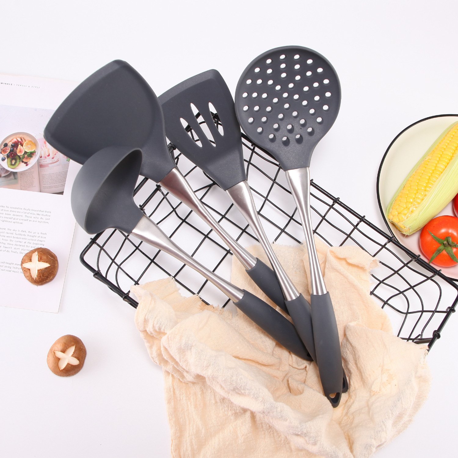WEIMU stainless steel handle high temperature resistant non stick pot silicone spatula cooking set aesthetic kitchen tools