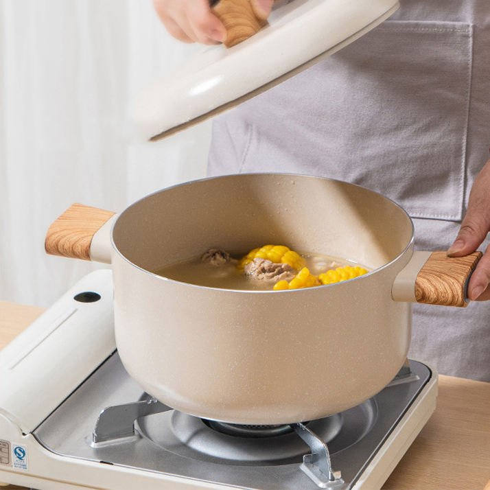 Fast Shipping Essence Series White Press Aluminum Stone Saucepan Non Stick Cookware Sets With Lid