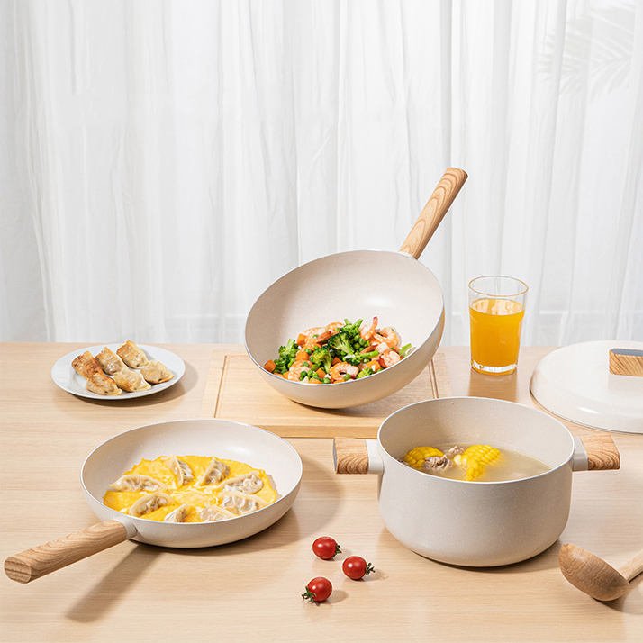 Fast Shipping Essence Series White Press Aluminum Stone Saucepan Non Stick Cookware Sets With Lid