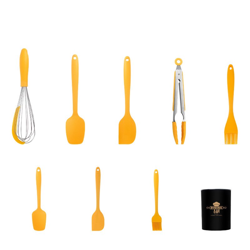 New design Silicone kitchen utensils 9-piece set kitchen gadgets cookware sets with storage bucket