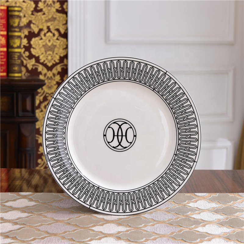 Gray Black Stripe Luxury Home Decors Bone China Dining Room Sets Hecoo Dishes Plates