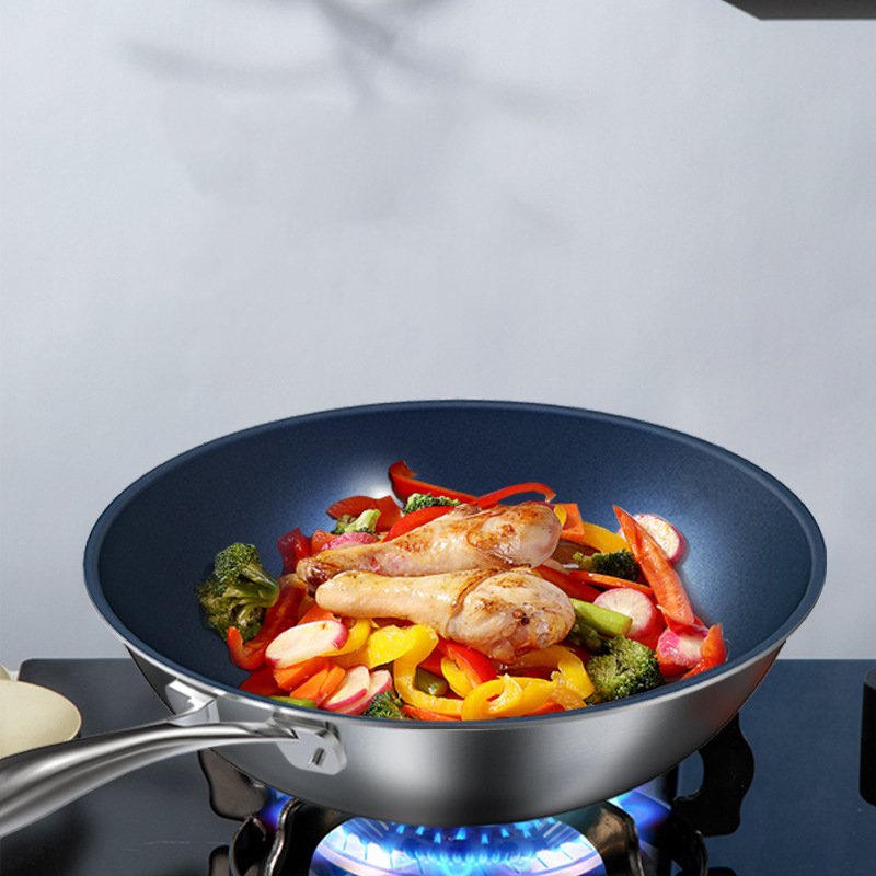 New Design Cookware Kitchen Titanium Blue Non Stick Non Coated Cookware Set Wok Pan Healthy Cookware Pan With Glass Lid