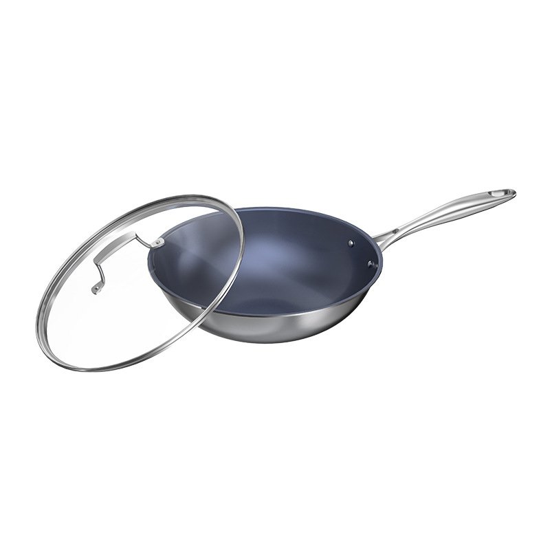 New Design Cookware Kitchen Titanium Blue Non Stick Non Coated Cookware Set Wok Pan Healthy Cookware Pan With Glass Lid