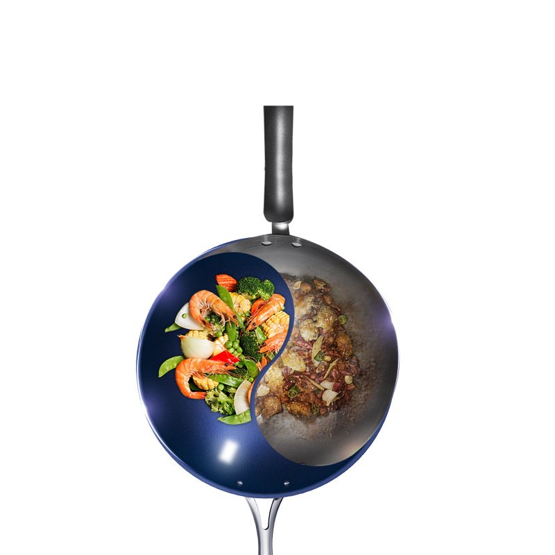 New Design Cookware Kitchen Titanium Blue Non Stick Non Coated Cookware Set Wok Pan Healthy Cookware Pan With Glass Lid