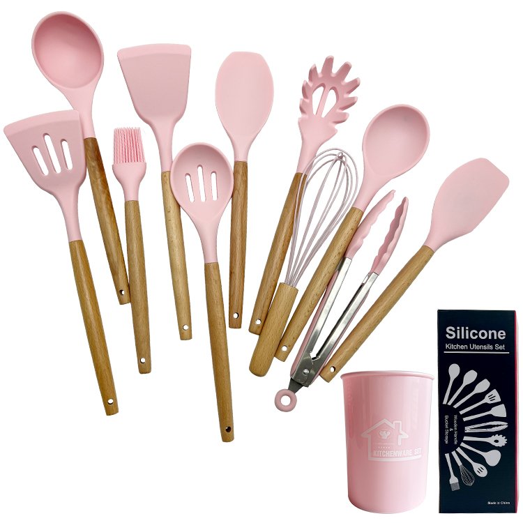 12 in 1 Silicone Utensil Set with Wooden Handle Cooking Tools Utensils Full Set of Kitchen Utensils Cookware Set