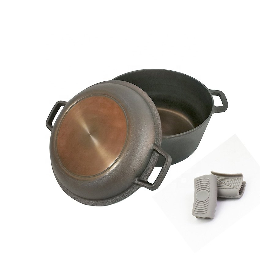 2023 New Arrival Smooth Cookware 2 in 1 Polished Cast Iron Dutch Oven With Cover
