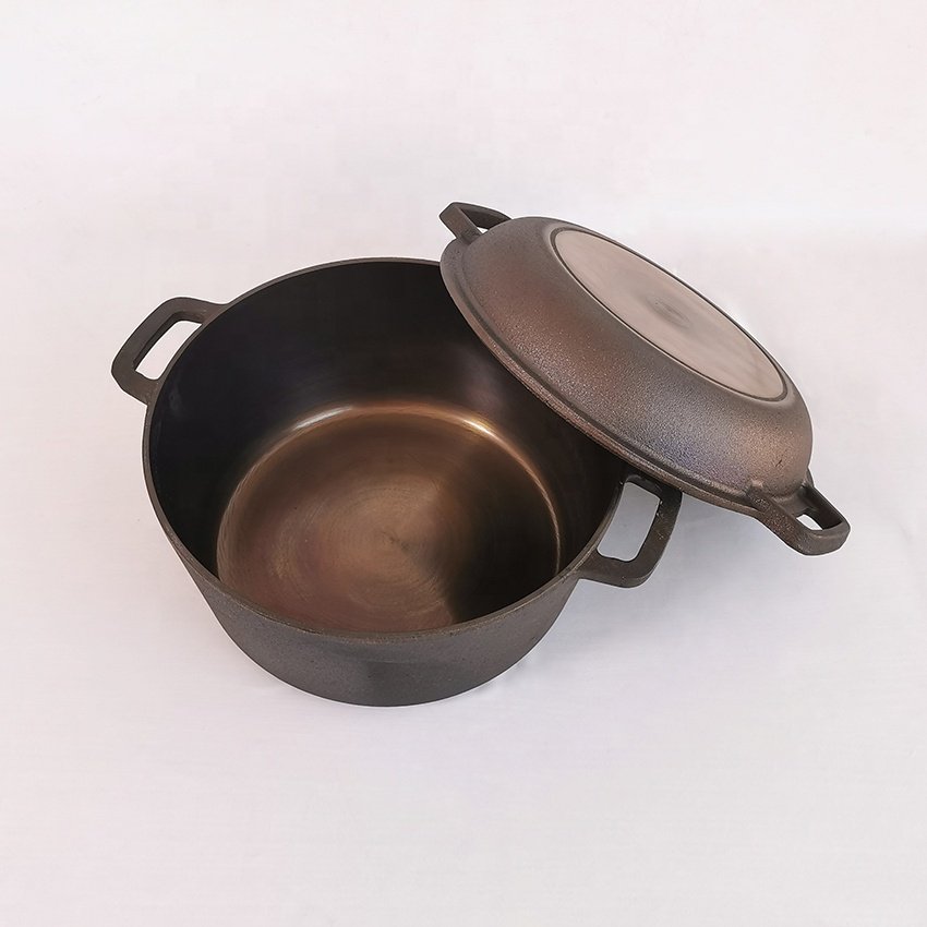 2023 New Arrival Smooth Cookware 2 in 1 Polished Cast Iron Dutch Oven With Cover