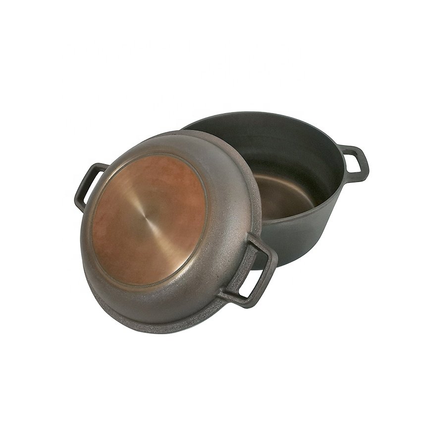 2023 New Arrival Smooth Cookware 2 in 1 Polished Cast Iron Dutch Oven With Cover