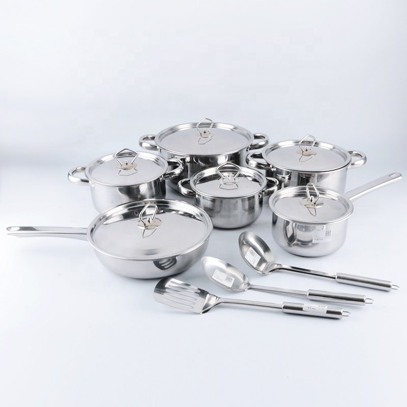 15PCS Stainless Steel Kitchen Pots And Pans Cooking Utensil Cookware Sets Cooking Pots Set