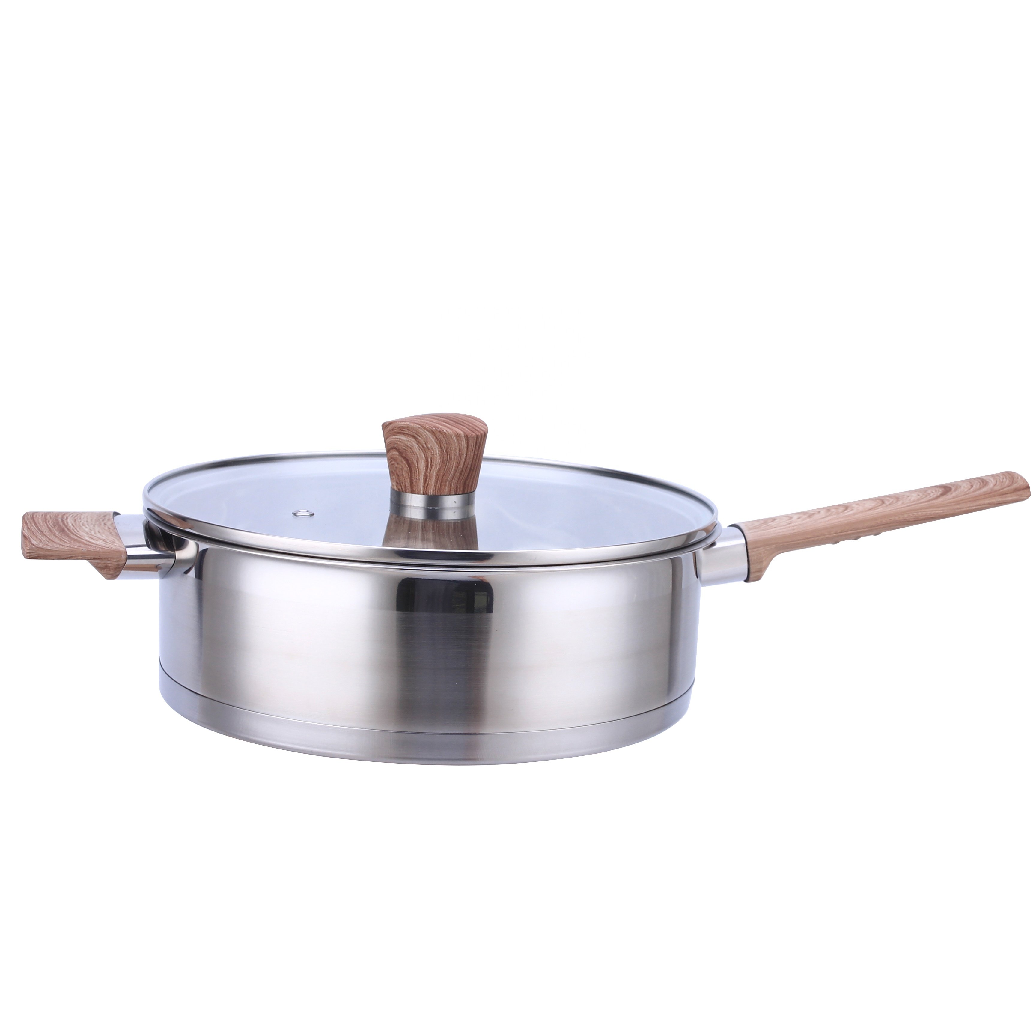 Multifunction Wok Milk Cooking Pot Set Soup Pot Stainless Steel Kitchen Cookware Set Wooden Handle Cooking Pots