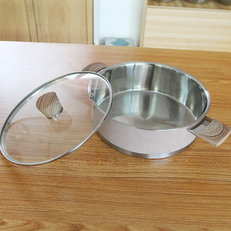 Multifunction Wok Milk Cooking Pot Set Soup Pot Stainless Steel Kitchen Cookware Set Wooden Handle Cooking Pots