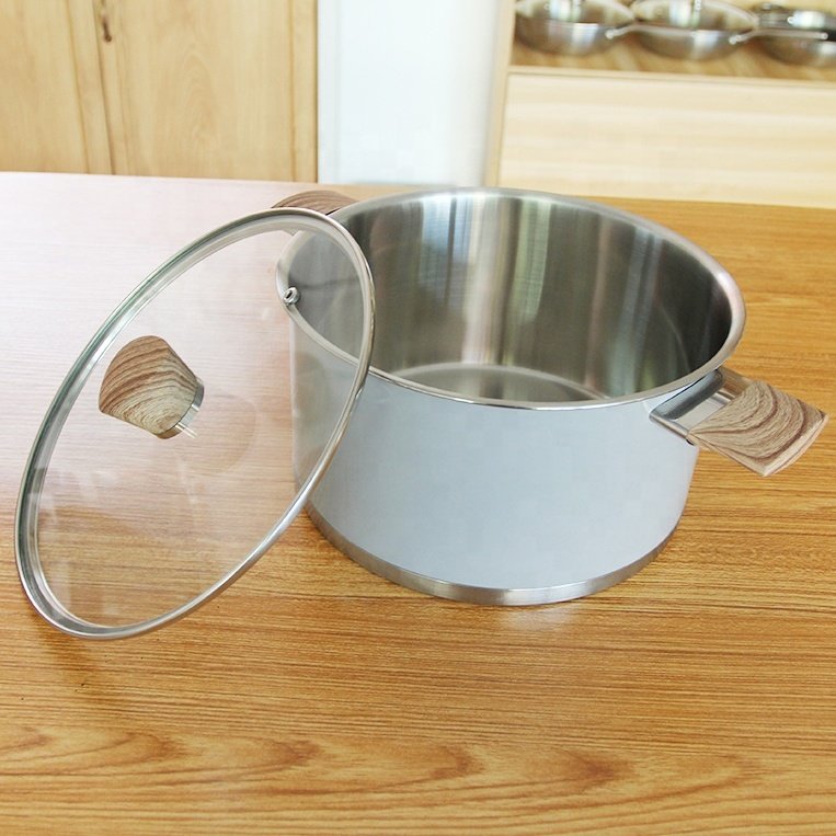 Multifunction Wok Milk Cooking Pot Set Soup Pot Stainless Steel Kitchen Cookware Set Wooden Handle Cooking Pots