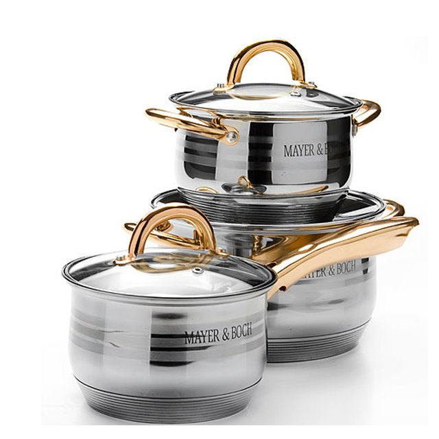 Stainless steel cookware set with 16cm saucepan 16 18 20 22 24cm casserole pots and fry pan