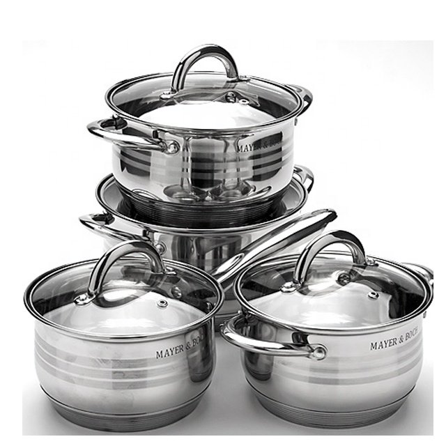 Stainless steel cookware set with 16cm saucepan 16 18 20 22 24cm casserole pots and fry pan