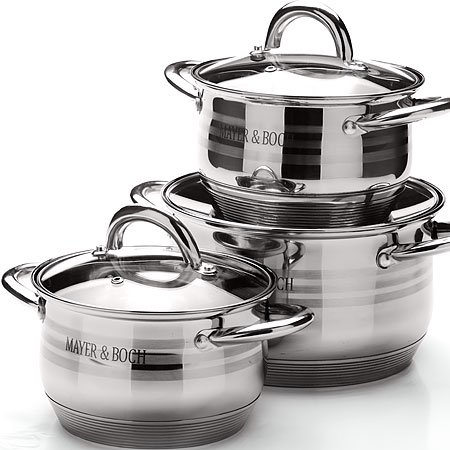 Stainless steel cookware set with 16cm saucepan 16 18 20 22 24cm casserole pots and fry pan