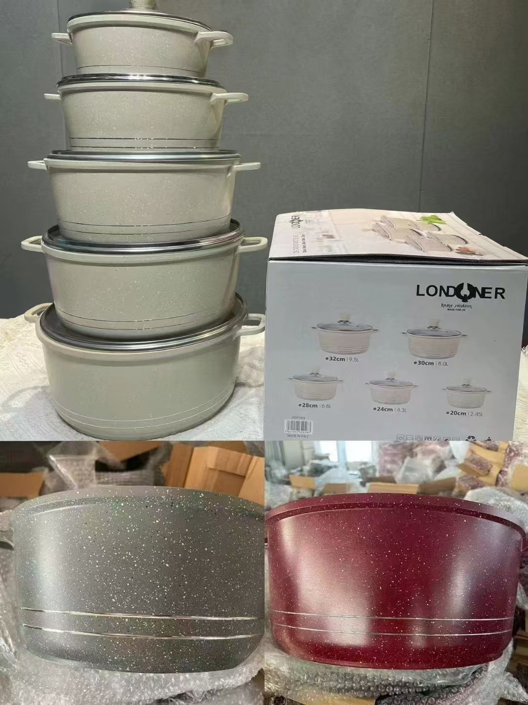 20/24/28/30/32cm 10PCS Cookware set with 3 color induction bottom new model