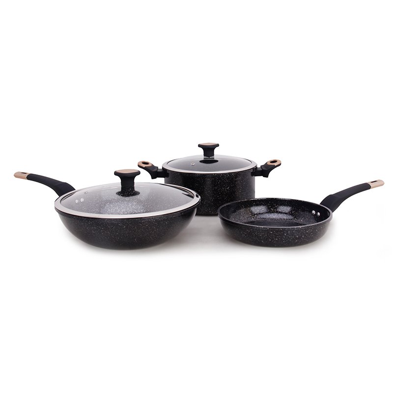 Black 3PCS Cheap Hot Selling Induction Non Stick Sauce Pan Cookware Set Saucepan with Lid