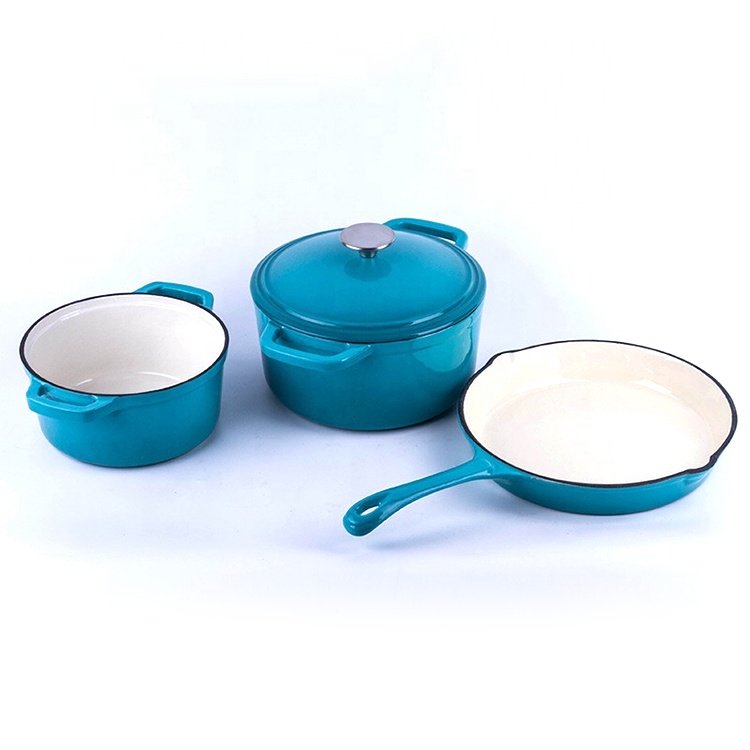Large size enamel cast iron skillet color soup pot dutch oven enameled cast iron cookware set