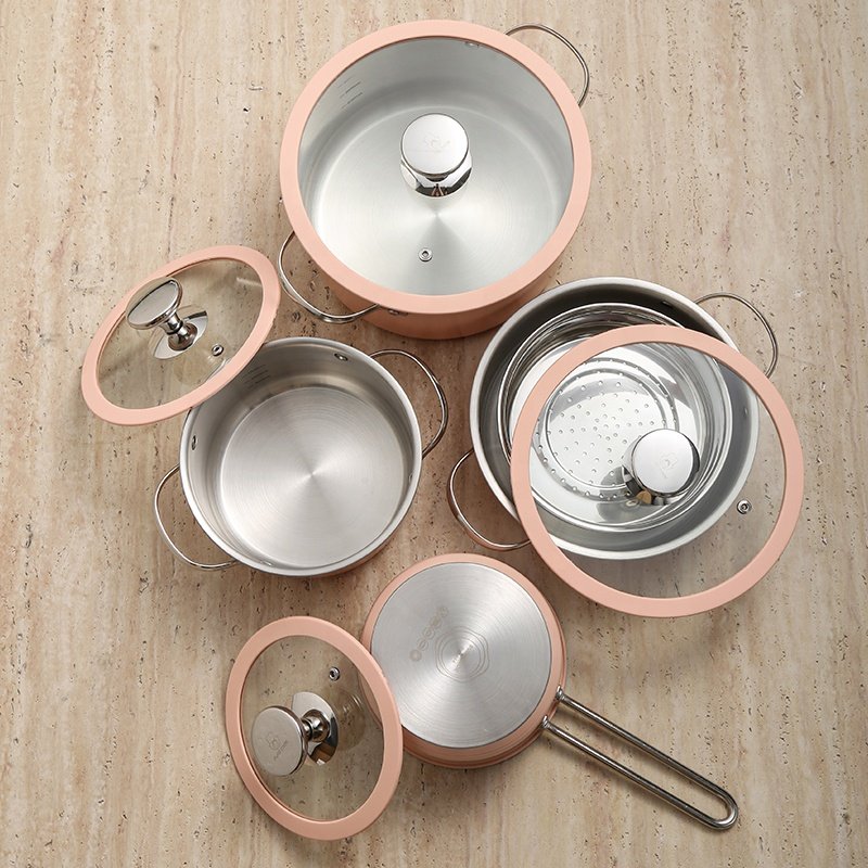 Custom Wholesale Fashion Colorful Stainless Steel 304 Kitchenware Ceramic Painting Casserole Cooking Hot Soup Pot Cookware Sets