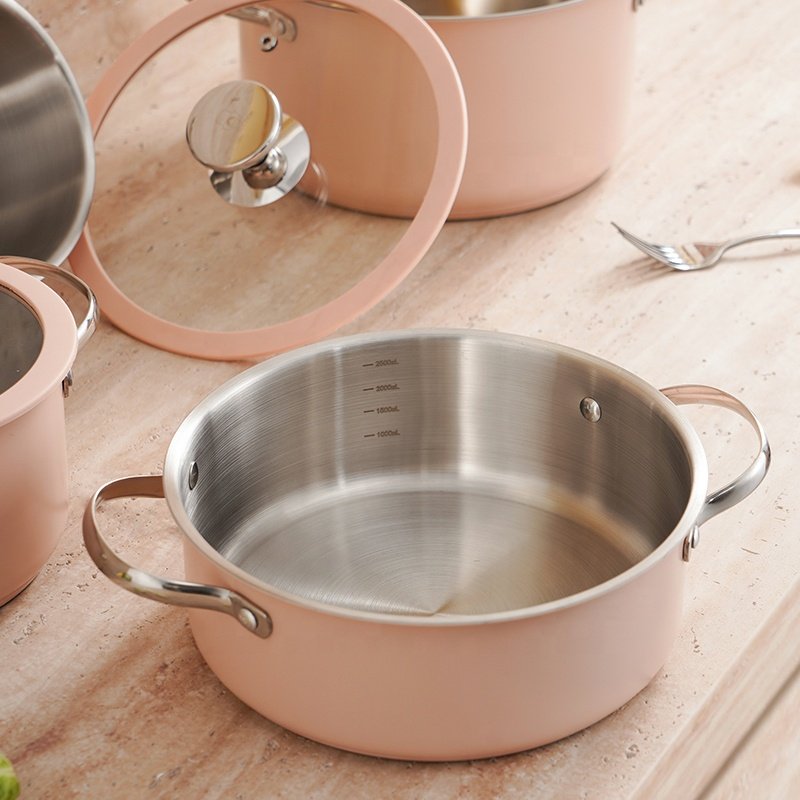 Custom Wholesale Fashion Colorful Stainless Steel 304 Kitchenware Ceramic Painting Casserole Cooking Hot Soup Pot Cookware Sets