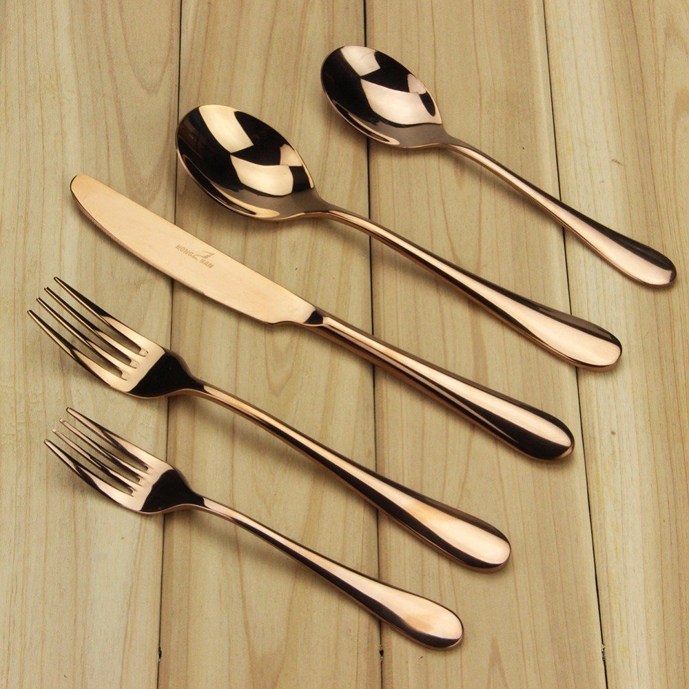 gold hotel for children stainless steel fork and knife and spoon cutlery sets